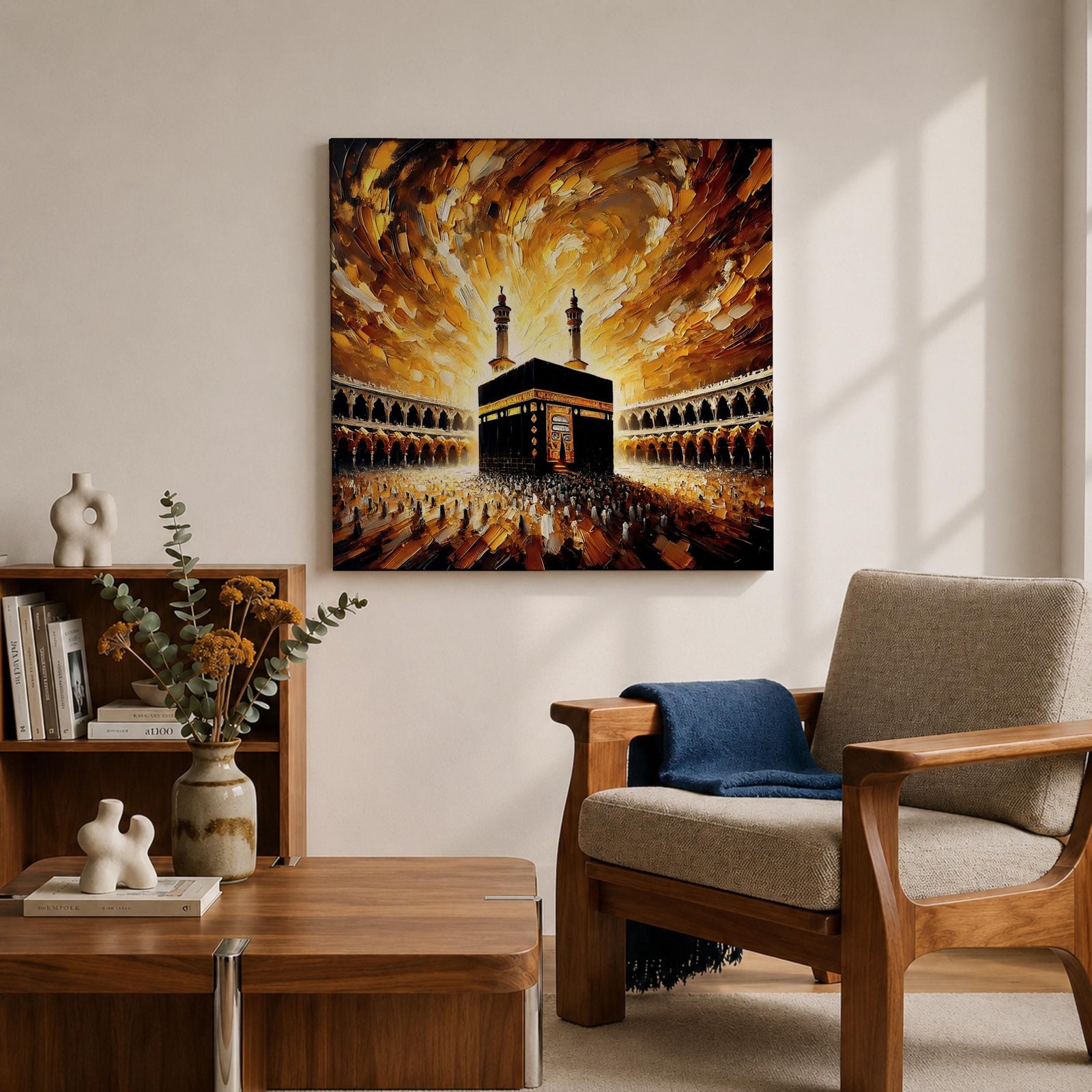 Kaaba Wall Art Textured Impasto Framed Canvas Baitullah Islamic Masjid Haram Home Decor