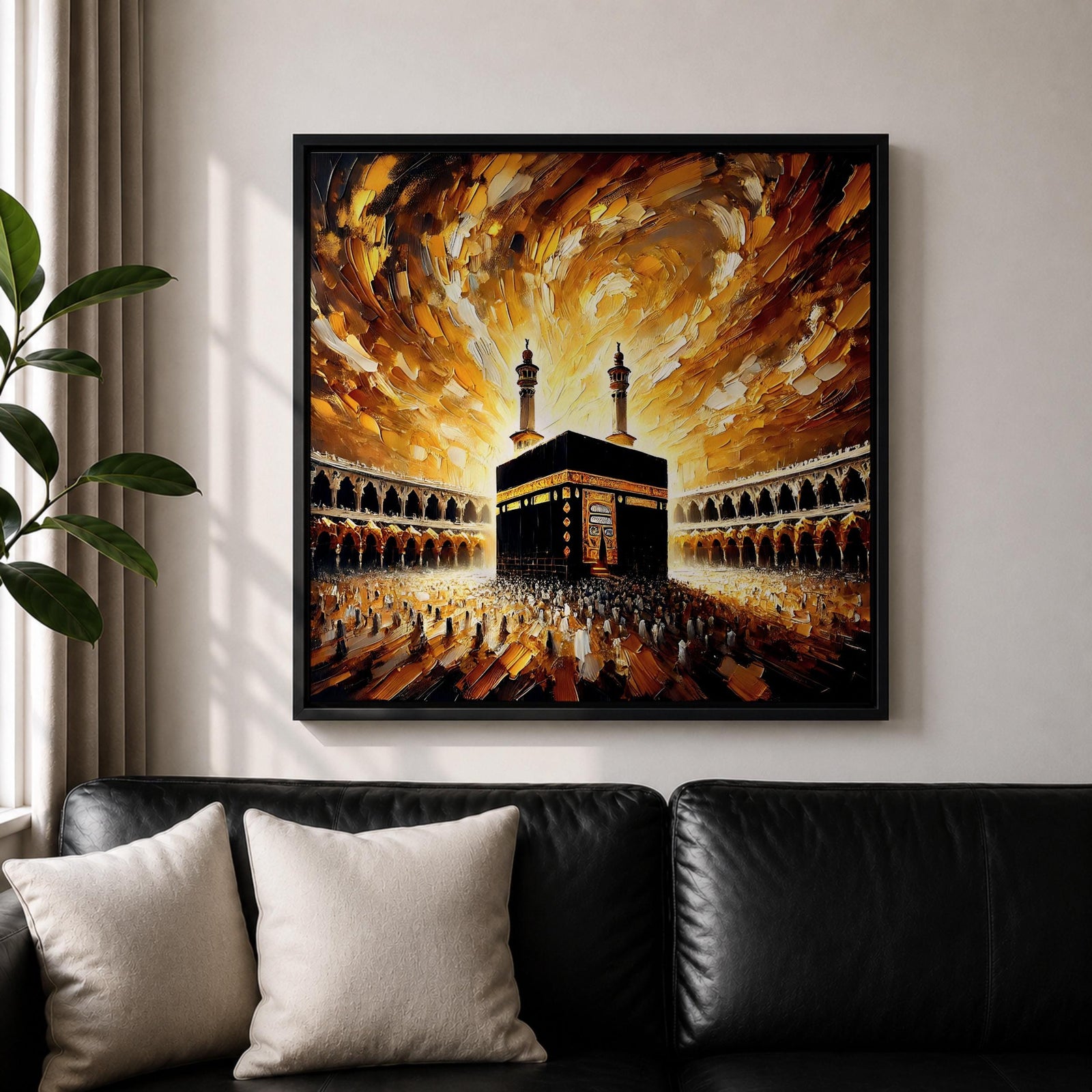 Kaaba Wall Art Textured Impasto Framed Canvas Baitullah Islamic Masjid Haram Home Decor
