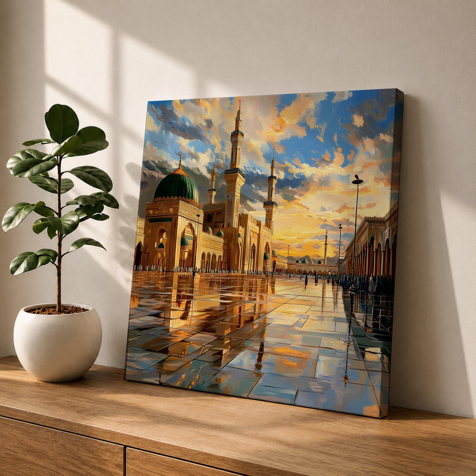 Masjid Nabawi Wall Art Green Dome Framed Canvas Rawdah Medina Islamic Mosque Home Decor