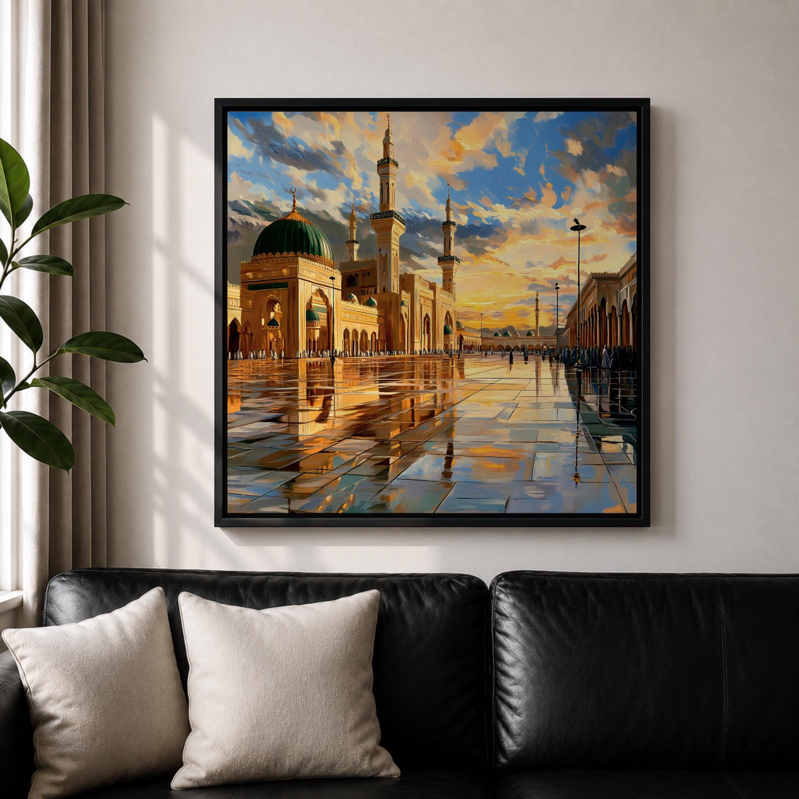 Masjid Nabawi Wall Art Green Dome Framed Canvas Rawdah Medina Islamic Mosque Home Decor