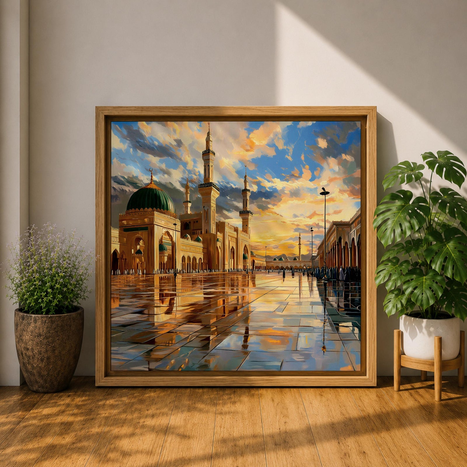 Masjid Nabawi Wall Art Green Dome Framed Canvas Rawdah Medina Islamic Mosque Home Decor