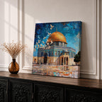 Dome of the Rock Wall Art Textured Framed Canvas Qubbat Sakhra Jerusalem Islamic Decor