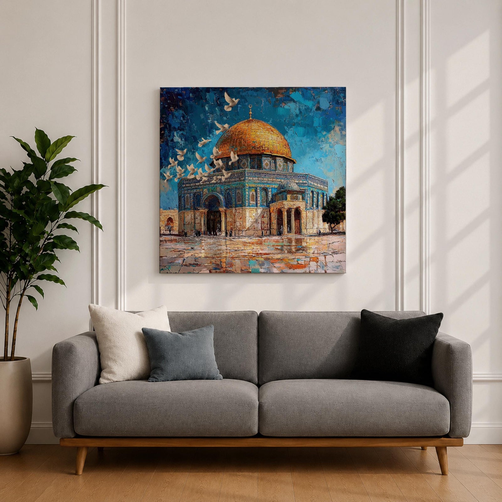 Dome of the Rock Wall Art Textured Framed Canvas Qubbat Sakhra Jerusalem Islamic Decor
