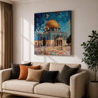 Dome of the Rock Wall Art Textured Framed Canvas Qubbat Sakhra Jerusalem Islamic Decor