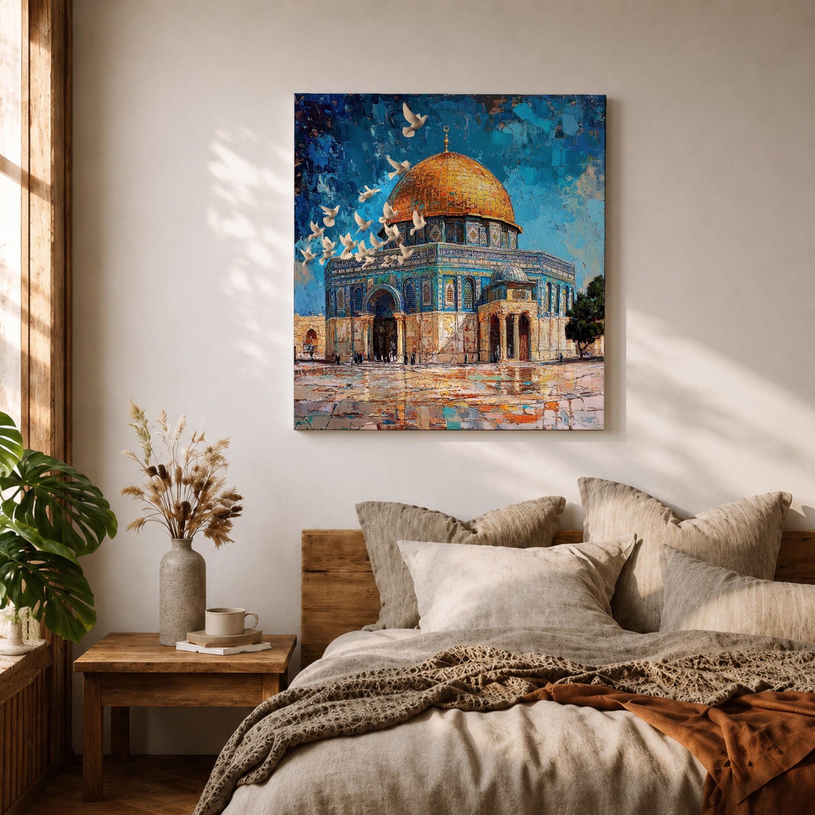 Dome of the Rock Wall Art Textured Framed Canvas Qubbat Sakhra Jerusalem Islamic Decor