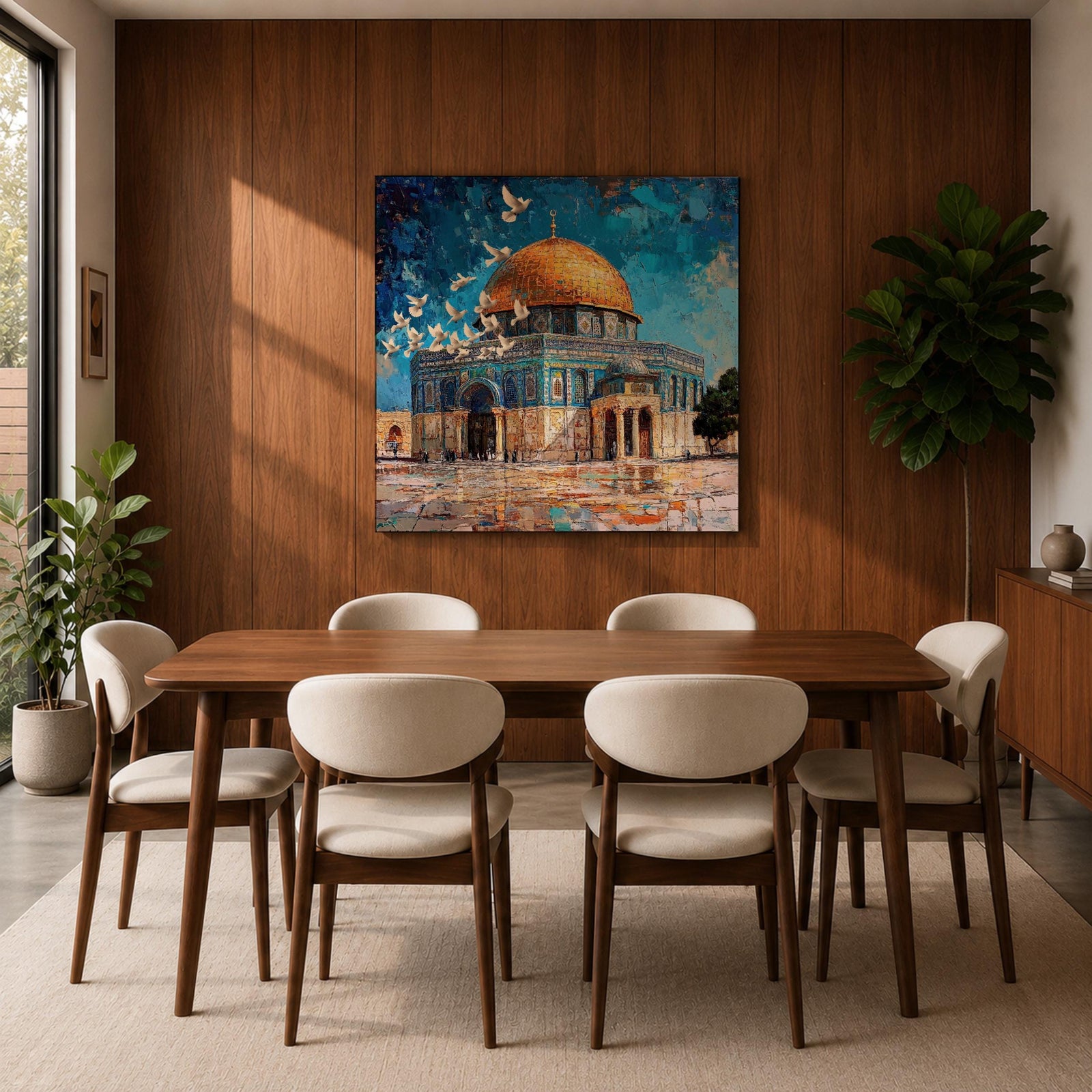 Dome of the Rock Wall Art Textured Framed Canvas Qubbat Sakhra Jerusalem Islamic Decor
