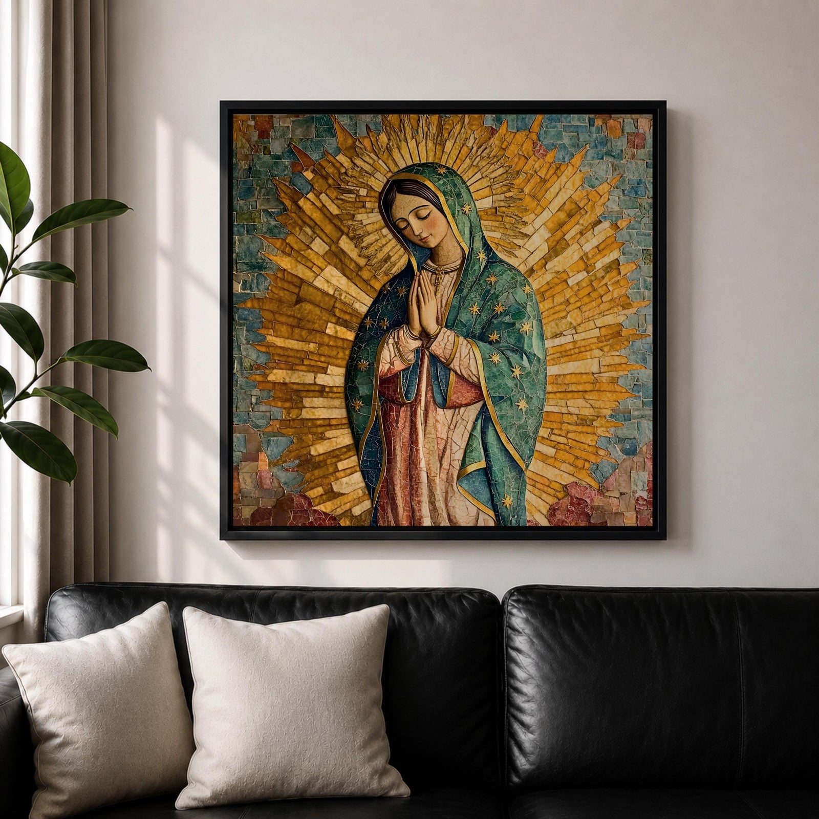 Our Lady of Guadalupe Wall Art La Guadalupana Framed Canvas Mosaic Mexican Catholic Decor