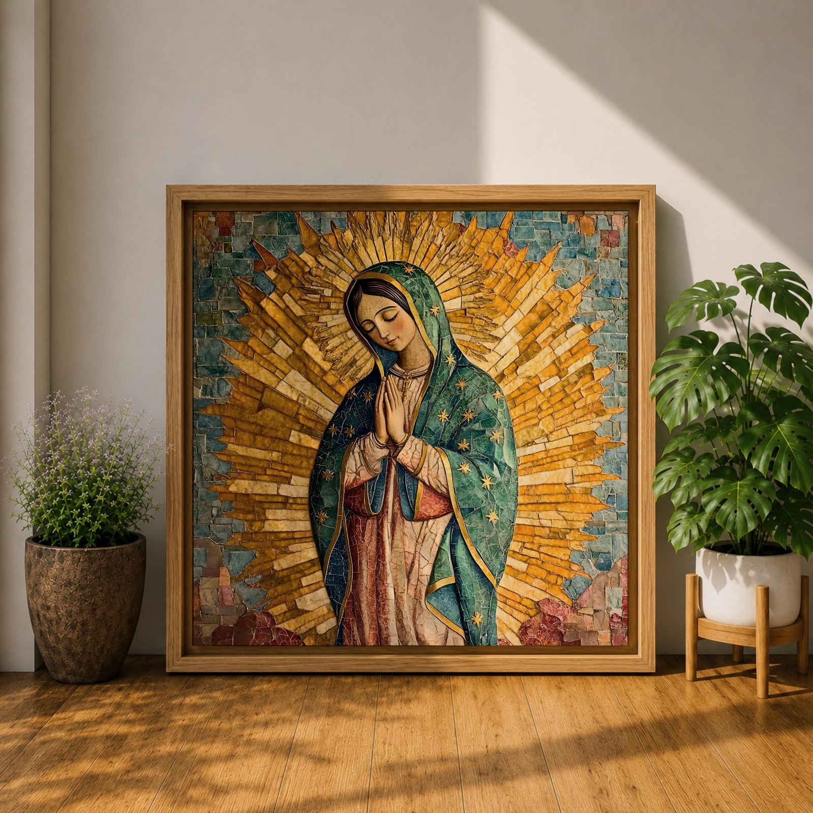 Our Lady of Guadalupe Wall Art La Guadalupana Framed Canvas Mosaic Mexican Catholic Decor