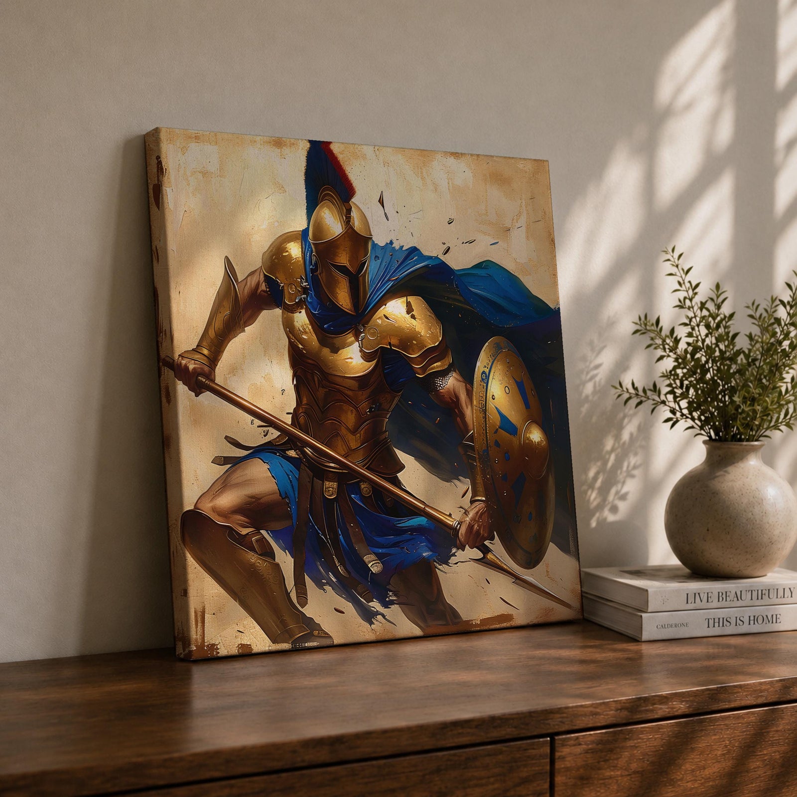 Spartan Warrior Wall Art Greek Soldier Framed Canvas Ancient Battle Mythology History Home Decor