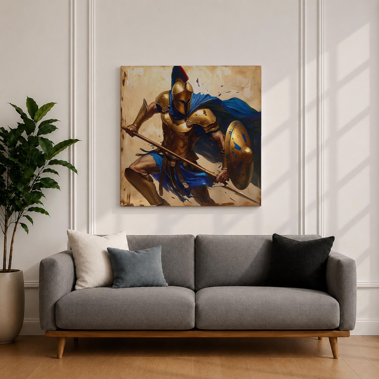 Spartan Warrior Wall Art Greek Soldier Framed Canvas Ancient Battle Mythology History Home Decor