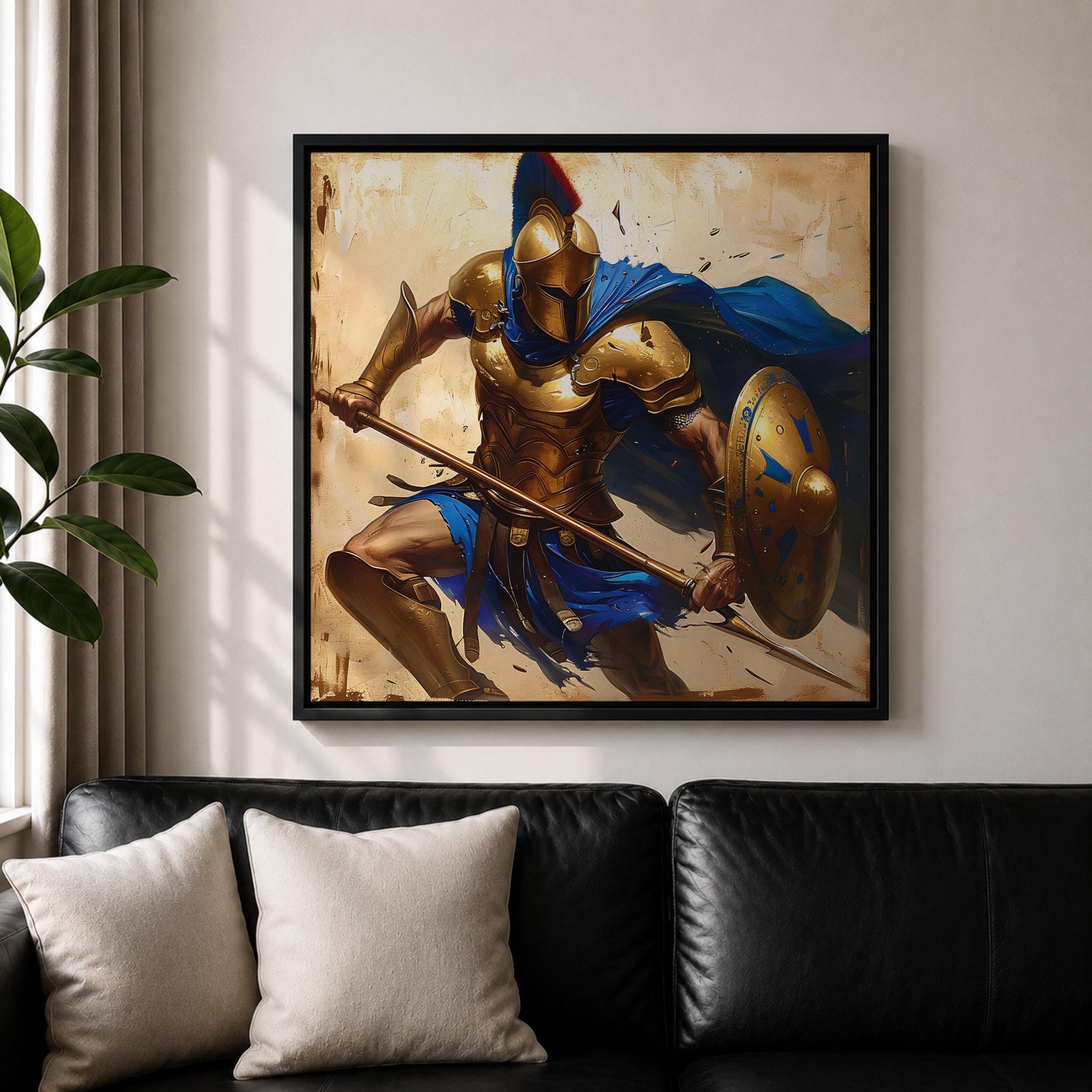 Spartan Warrior Wall Art Greek Soldier Framed Canvas Ancient Battle Mythology History Home Decor