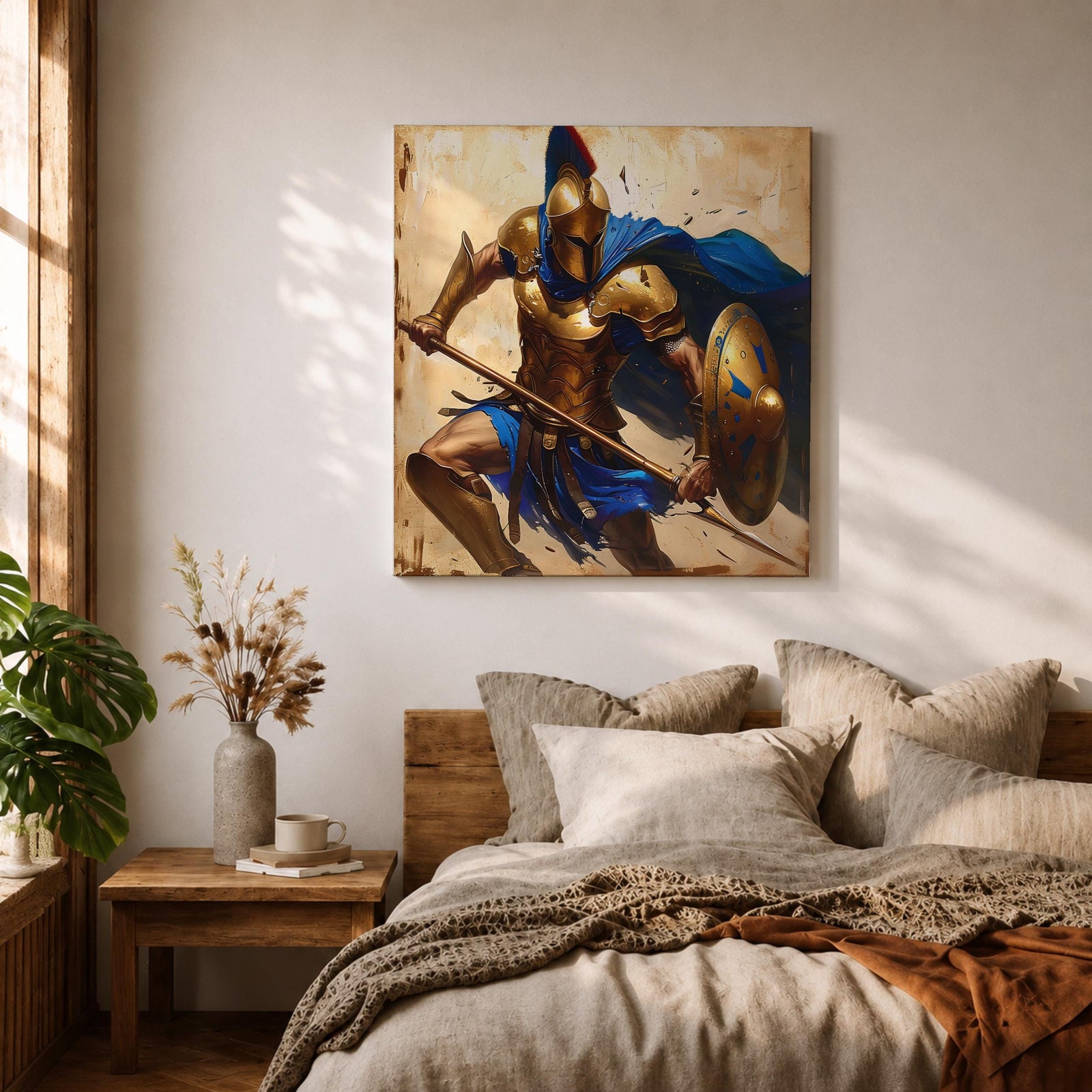 Spartan Warrior Wall Art Greek Soldier Framed Canvas Ancient Battle Mythology History Home Decor