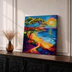 Coastal Pathway Wall Art Beach Trail Framed Canvas Ocean Sunset Abstract Landscape Bedroom Decor