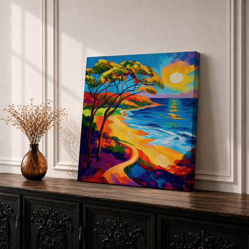 Coastal Pathway Wall Art Beach Trail Framed Canvas Ocean Sunset Abstract Landscape Bedroom Decor