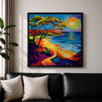 Coastal Pathway Wall Art Beach Trail Framed Canvas Ocean Sunset Abstract Landscape Bedroom Decor