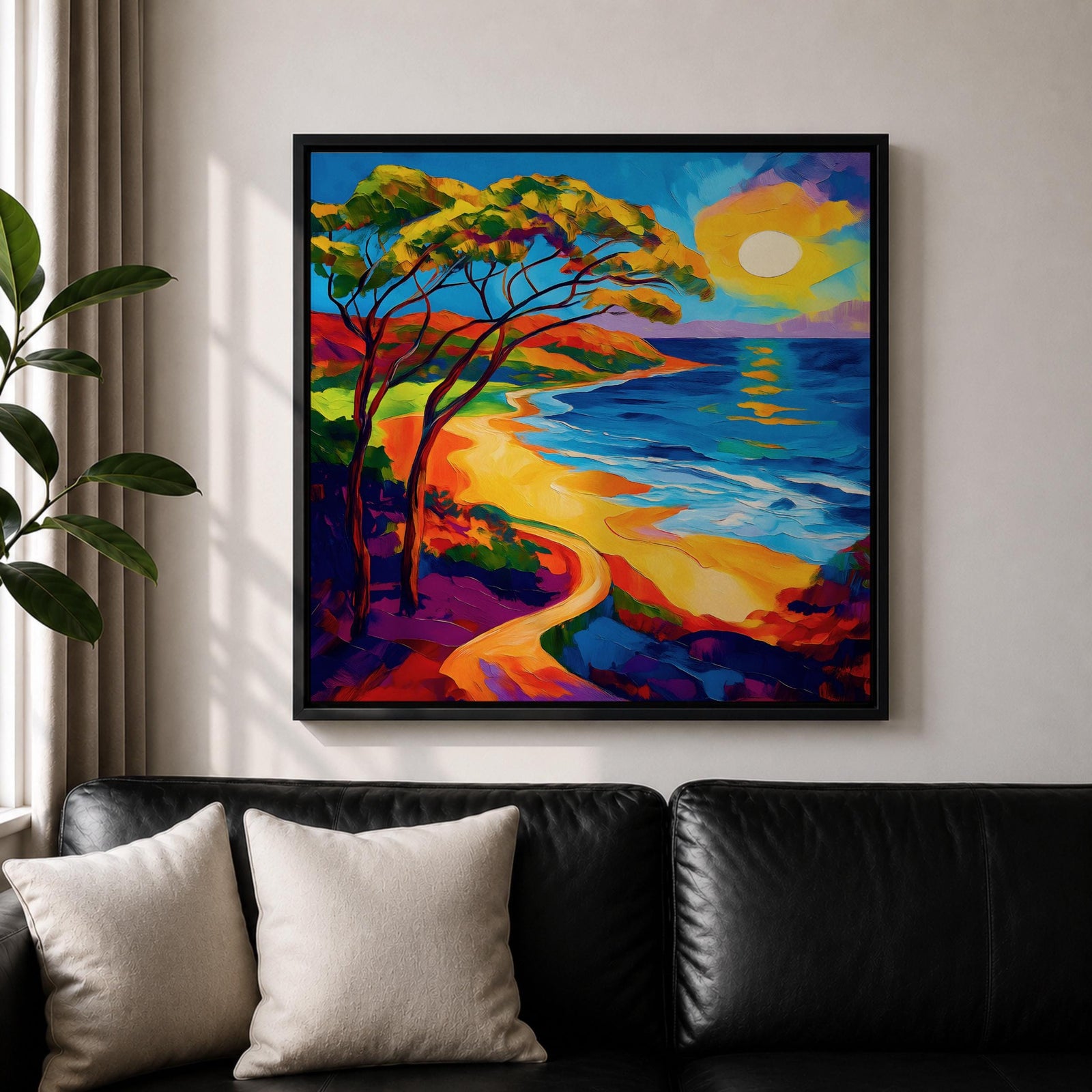 Coastal Pathway Wall Art Beach Trail Framed Canvas Ocean Sunset Abstract Landscape Bedroom Decor