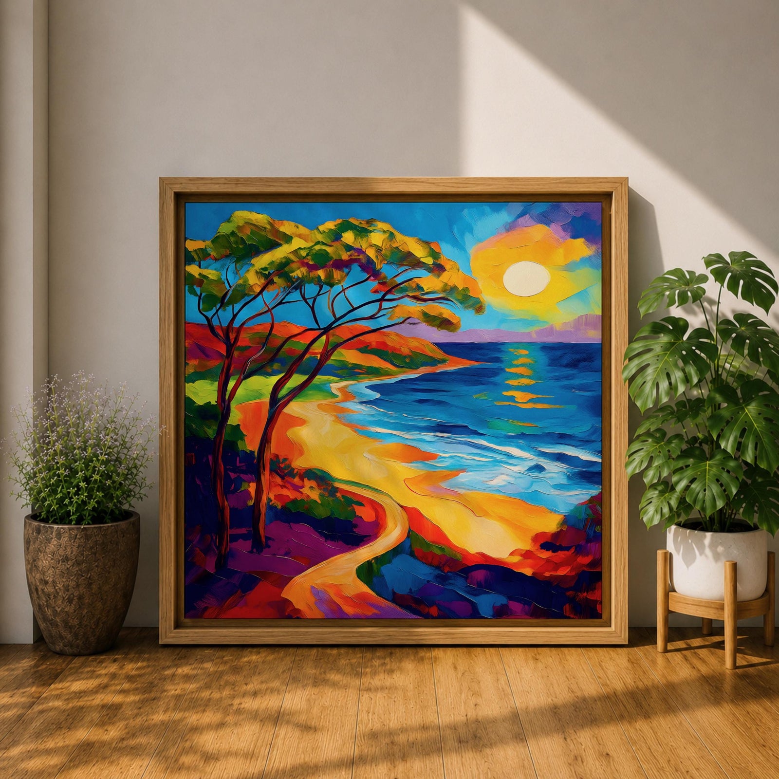 Coastal Pathway Wall Art Beach Trail Framed Canvas Ocean Sunset Abstract Landscape Bedroom Decor