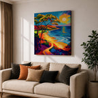 Coastal Pathway Wall Art Beach Trail Framed Canvas Ocean Sunset Abstract Landscape Bedroom Decor
