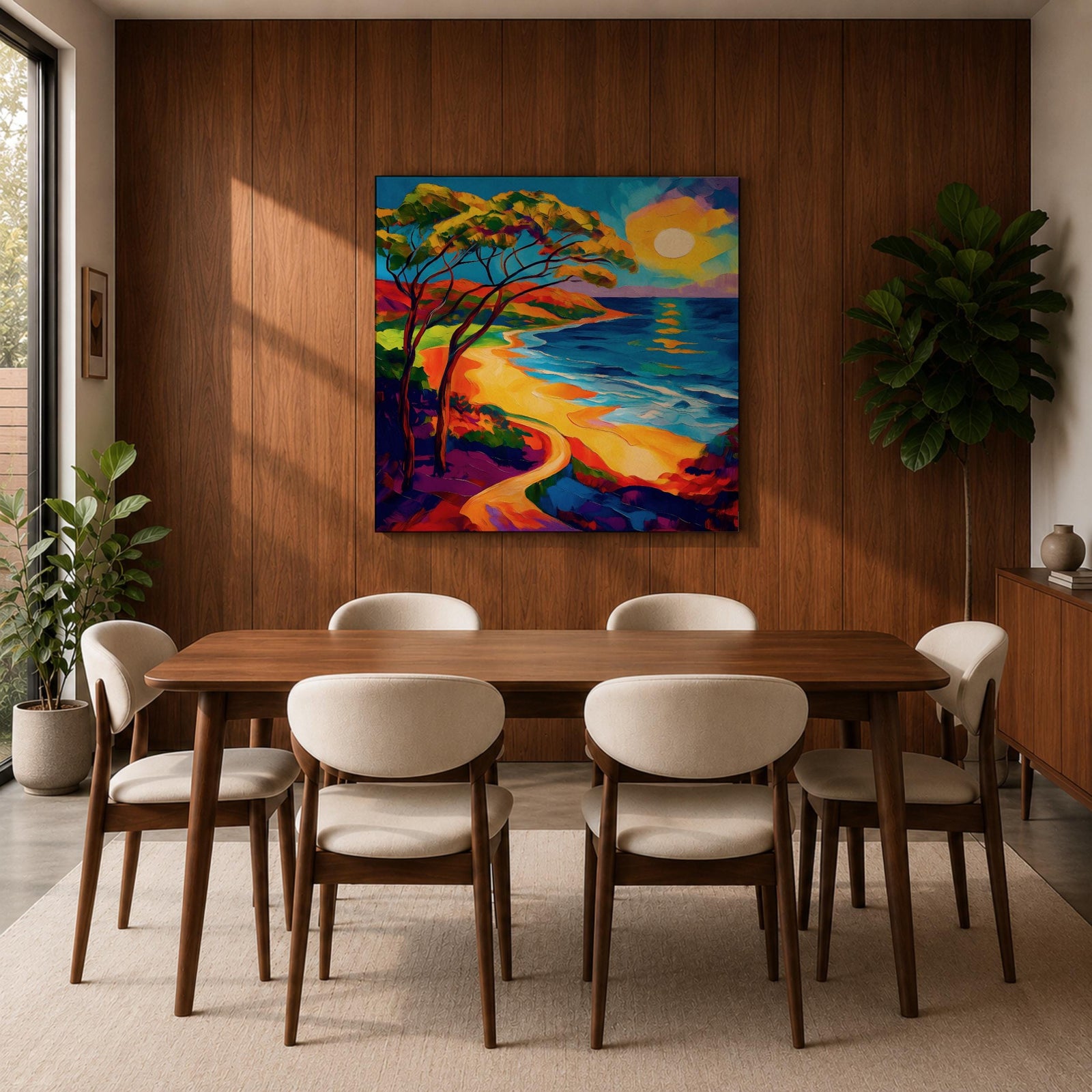Coastal Pathway Wall Art Beach Trail Framed Canvas Ocean Sunset Abstract Landscape Bedroom Decor