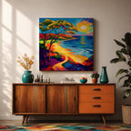 Coastal Pathway Wall Art Beach Trail Framed Canvas Ocean Sunset Abstract Landscape Bedroom Decor