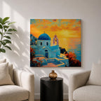 Santorini Wall Art Greek Island Framed Canvas Mediterranean Coastal Landscape Sunset Living Room Decor