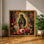 Our Lady of Guadalupe Wall Art Virgencita Framed Canvas Floral Catholic Home Decor