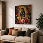 Our Lady of Guadalupe Wall Art Virgencita Framed Canvas Floral Catholic Home Decor