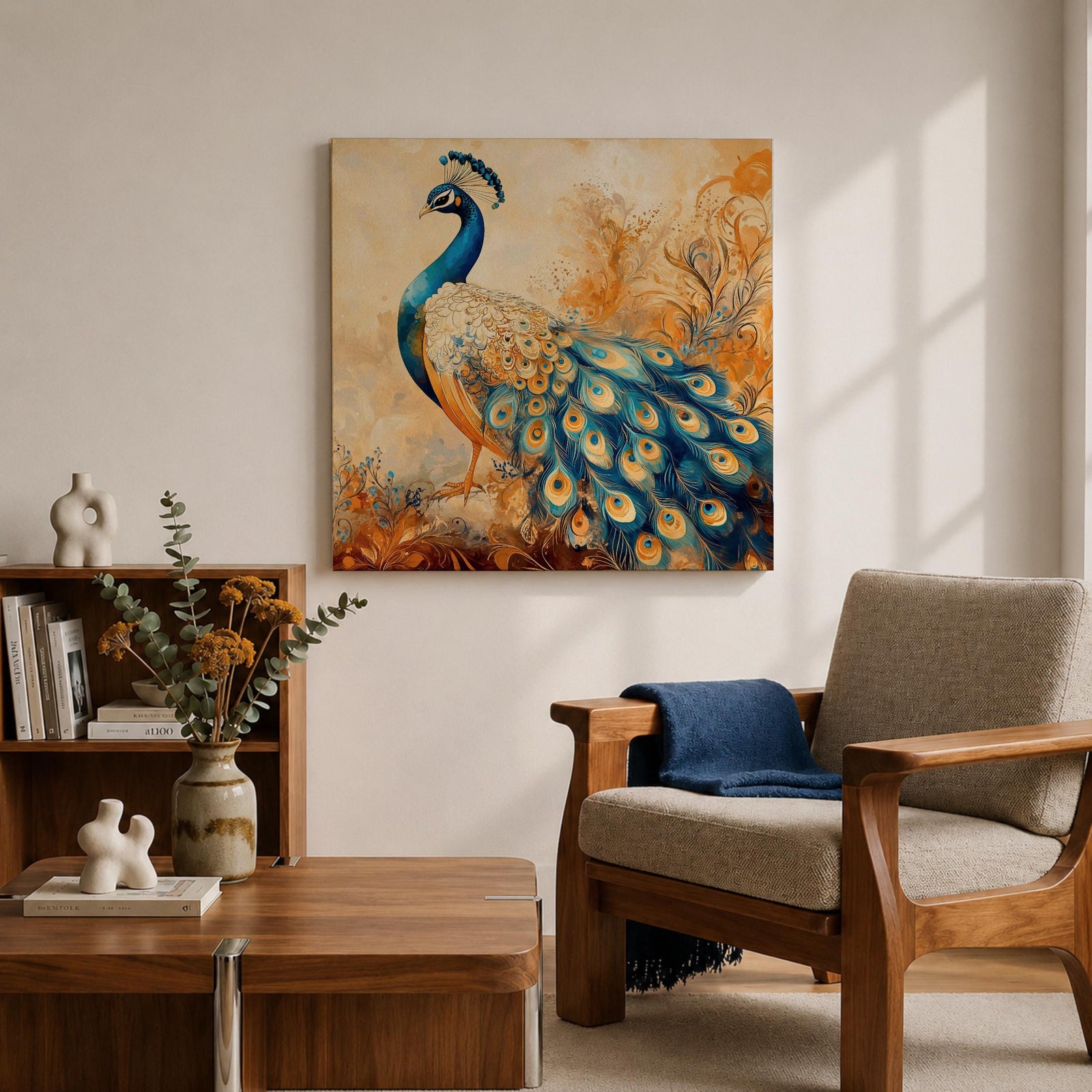 Peacock Wall Art Exotic Bird Framed Canvas Boho Animal Nature Living Room Home Decor