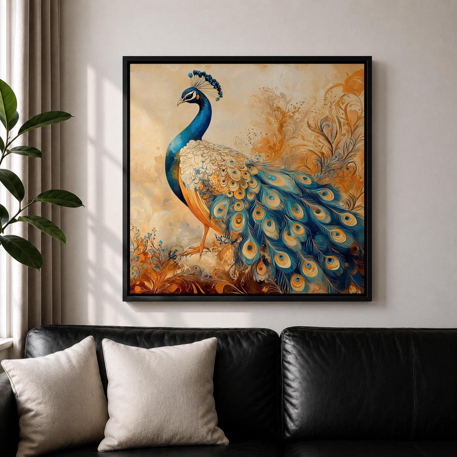 Peacock Wall Art Exotic Bird Framed Canvas Boho Animal Nature Living Room Home Decor