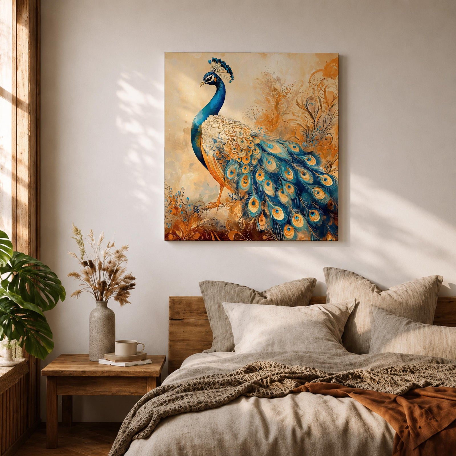 Peacock Wall Art Exotic Bird Framed Canvas Boho Animal Nature Living Room Home Decor