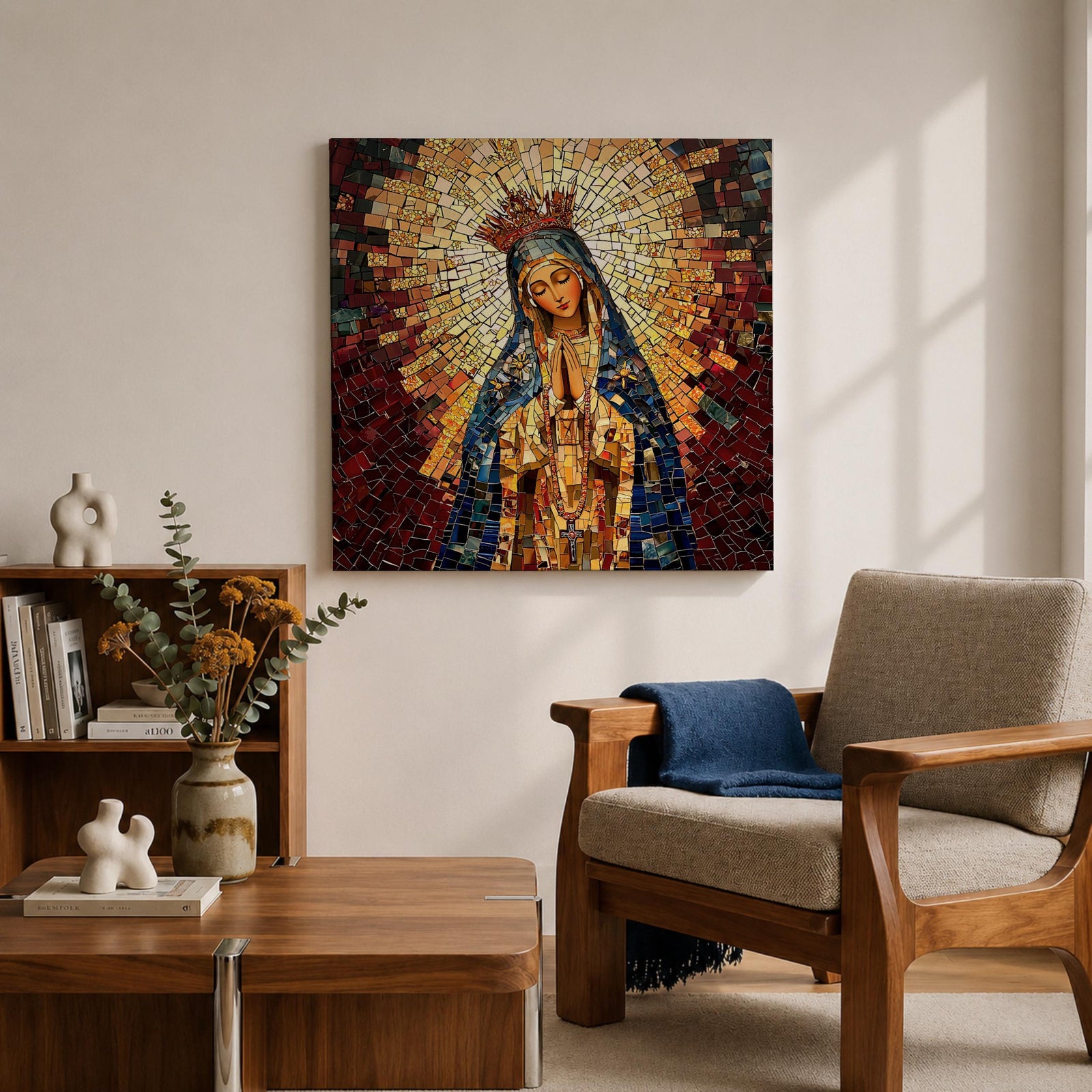 Our Lady of Guadalupe Wall Art Blessed Mother Framed Canvas Mosaic Catholic Home Decor