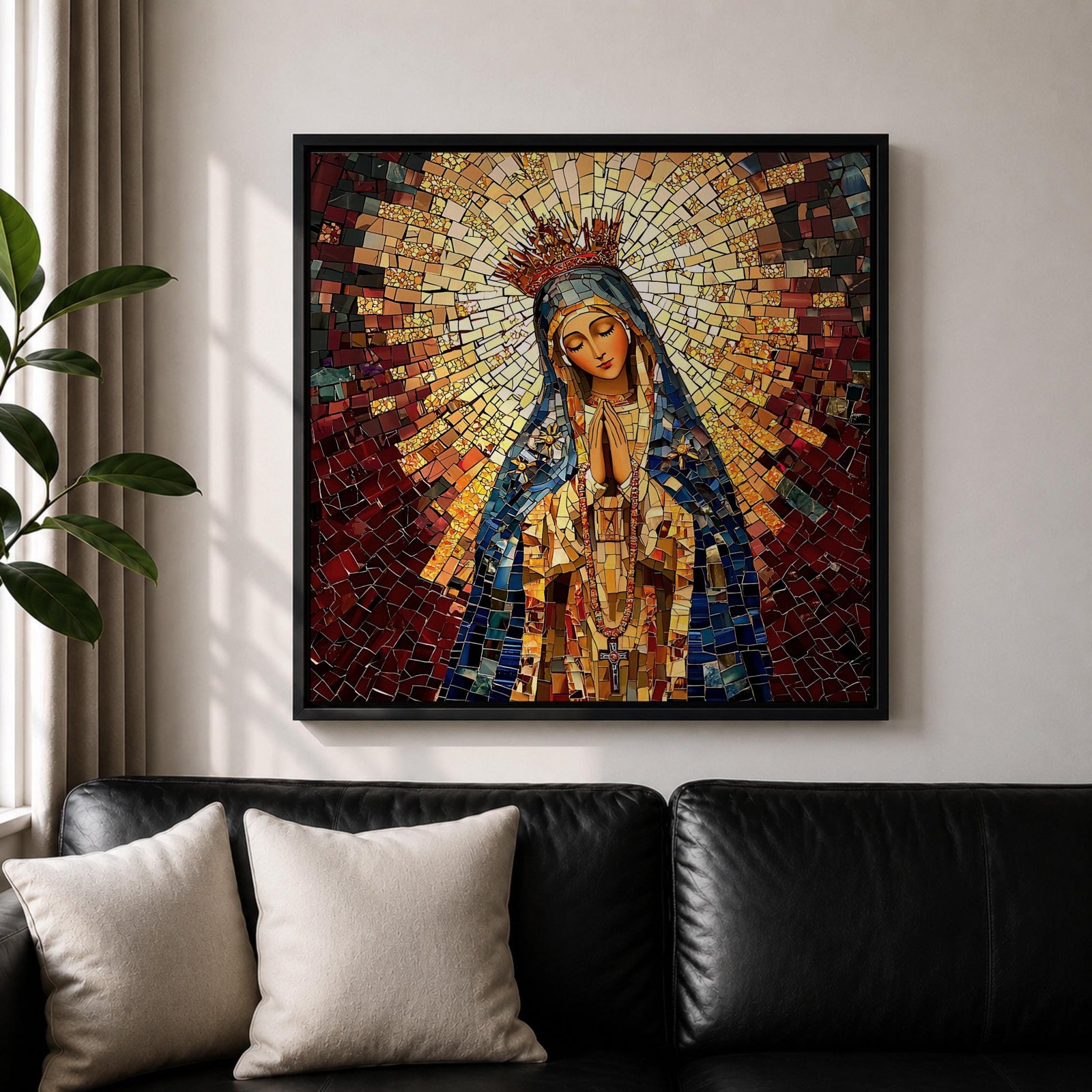 Our Lady of Guadalupe Wall Art Blessed Mother Framed Canvas Mosaic Catholic Home Decor