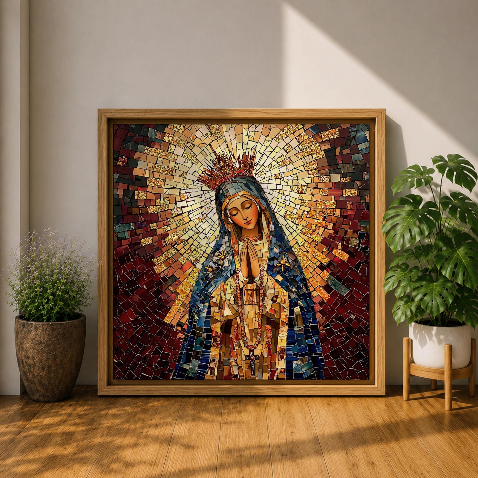 Our Lady of Guadalupe Wall Art Blessed Mother Framed Canvas Mosaic Catholic Home Decor