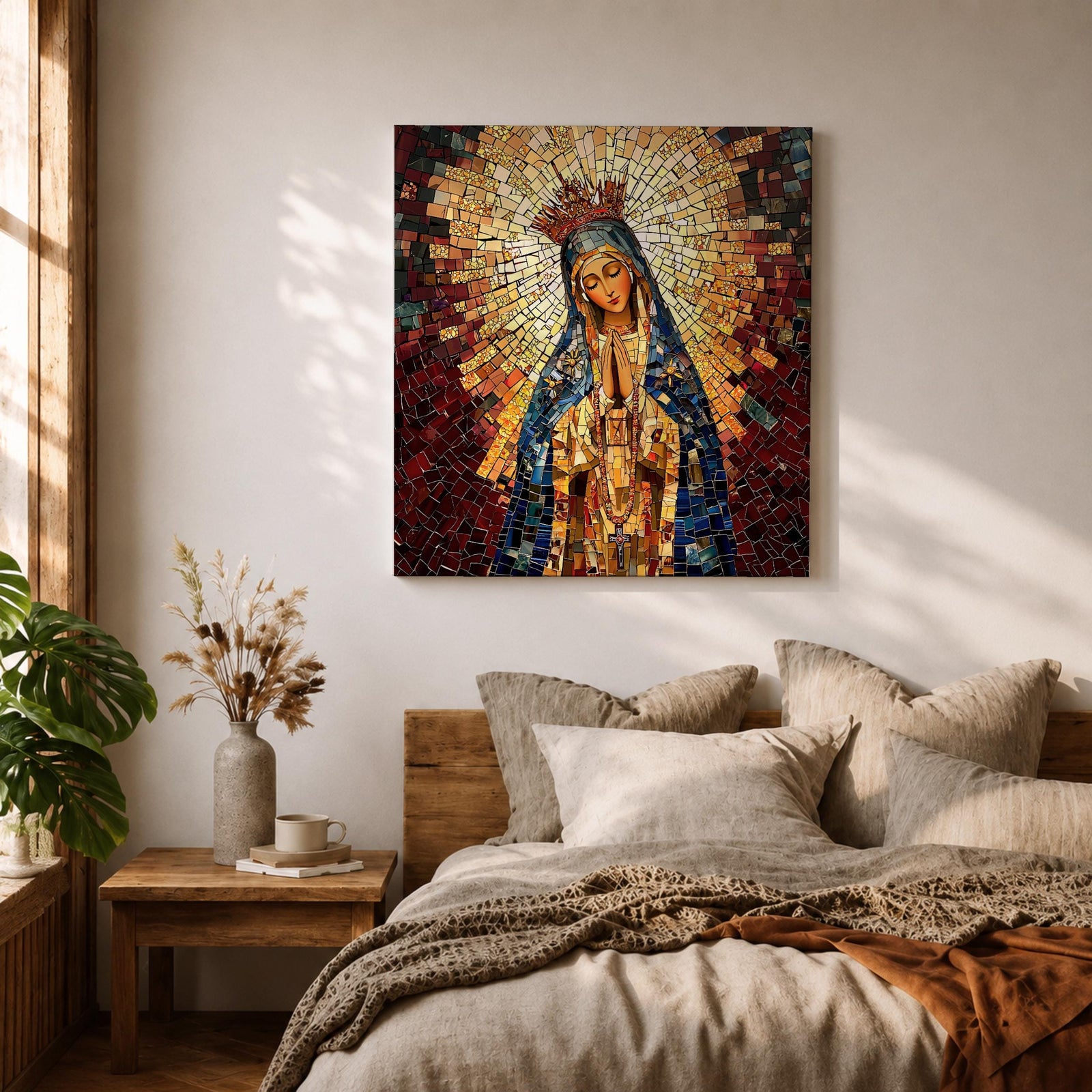 Our Lady of Guadalupe Wall Art Blessed Mother Framed Canvas Mosaic Catholic Home Decor