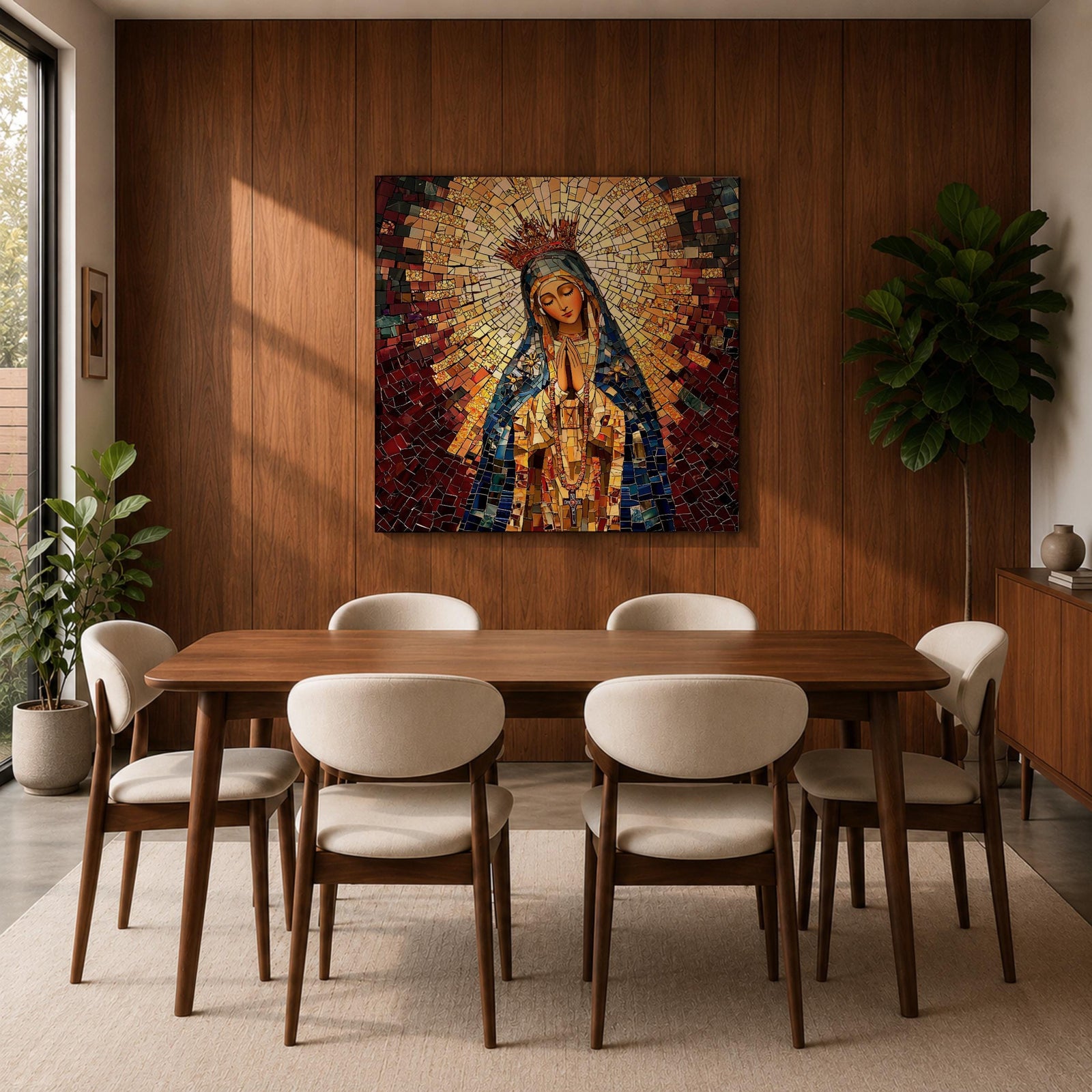 Our Lady of Guadalupe Wall Art Blessed Mother Framed Canvas Mosaic Catholic Home Decor