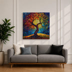 Tree of Life Wall Art Sacred Tree Framed Canvas Stained Glass Nature Home Decor