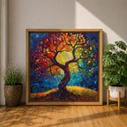 Tree of Life Wall Art Sacred Tree Framed Canvas Stained Glass Nature Home Decor