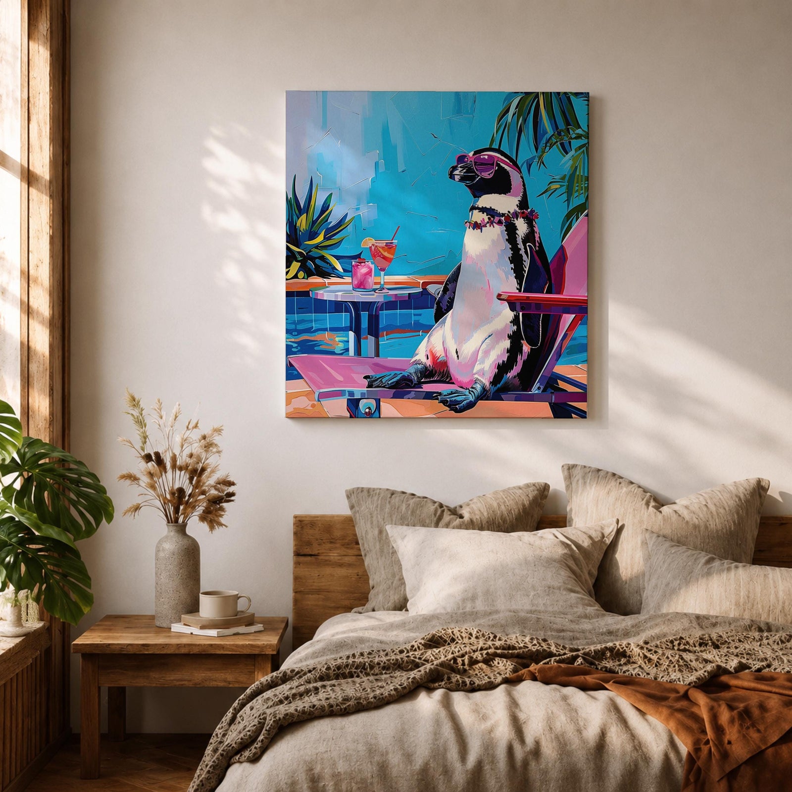 Penguin Animal Wall Art Poolside Sunglasses Bird Modern Pop Gift Living Room Home Decor
