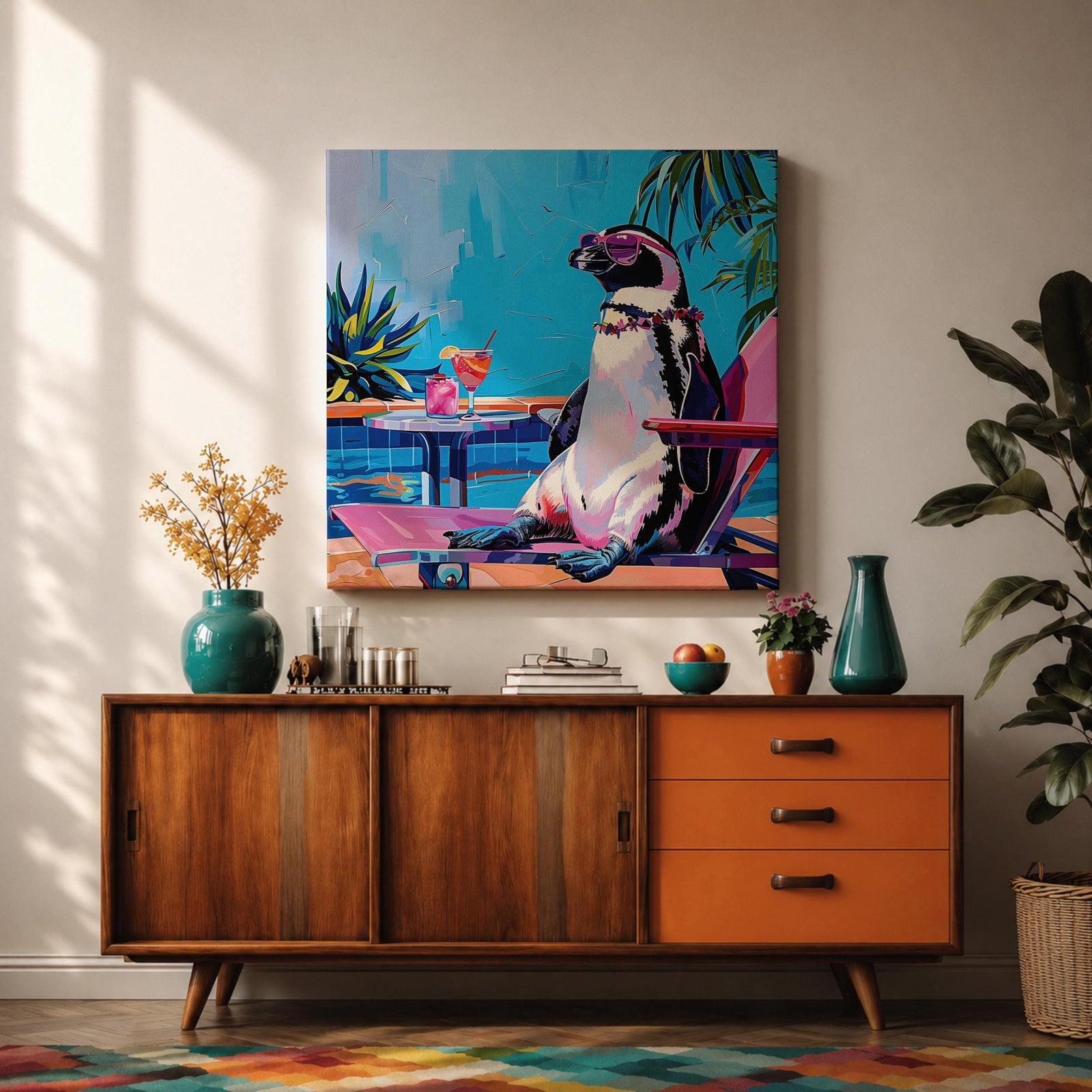 Penguin Animal Wall Art Poolside Sunglasses Bird Modern Pop Gift Living Room Home Decor