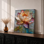 Lotus Wall Art Water Lily Framed Canvas Stained Glass Botanical Boho Home Decor