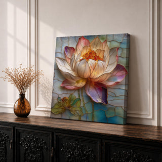 Lotus Wall Art Water Lily Framed Canvas Stained Glass Botanical Boho Home Decor