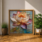 Lotus Wall Art Water Lily Framed Canvas Stained Glass Botanical Boho Home Decor