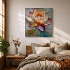 Lotus Wall Art Water Lily Framed Canvas Stained Glass Botanical Boho Home Decor