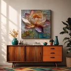 Lotus Wall Art Water Lily Framed Canvas Stained Glass Botanical Boho Home Decor