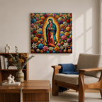 Our Lady of Guadalupe Wall Art Queen of Heaven Framed Canvas Floral Catholic Decor