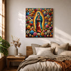 Our Lady of Guadalupe Wall Art Queen of Heaven Framed Canvas Floral Catholic Decor