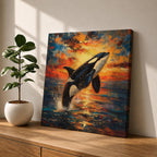 Orca Wall Art Whale Framed Canvas Ocean Wildlife Marine Impasto Coastal Home Decor