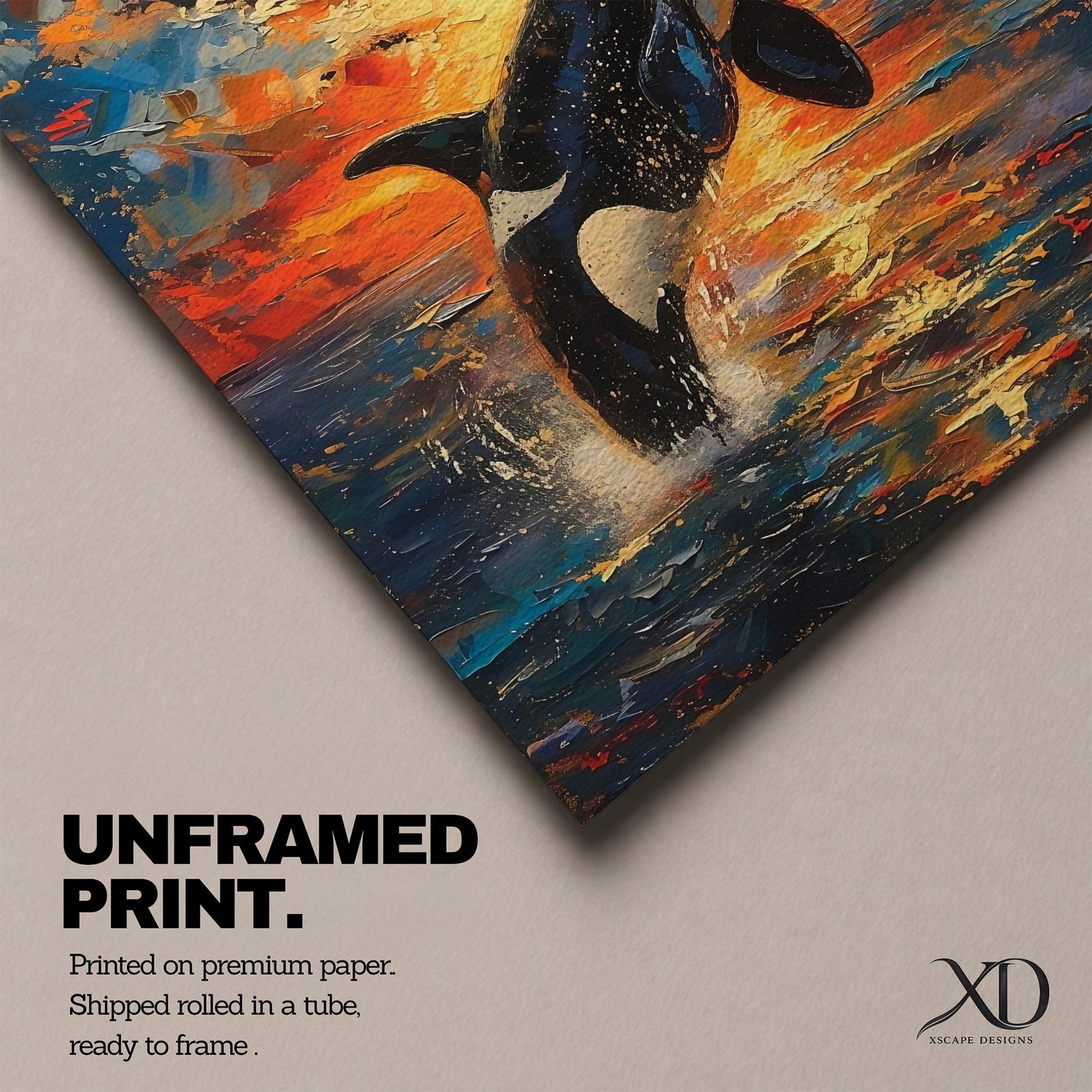 Orca Wall Art Whale Framed Canvas Ocean Wildlife Marine Impasto Coastal Home Decor