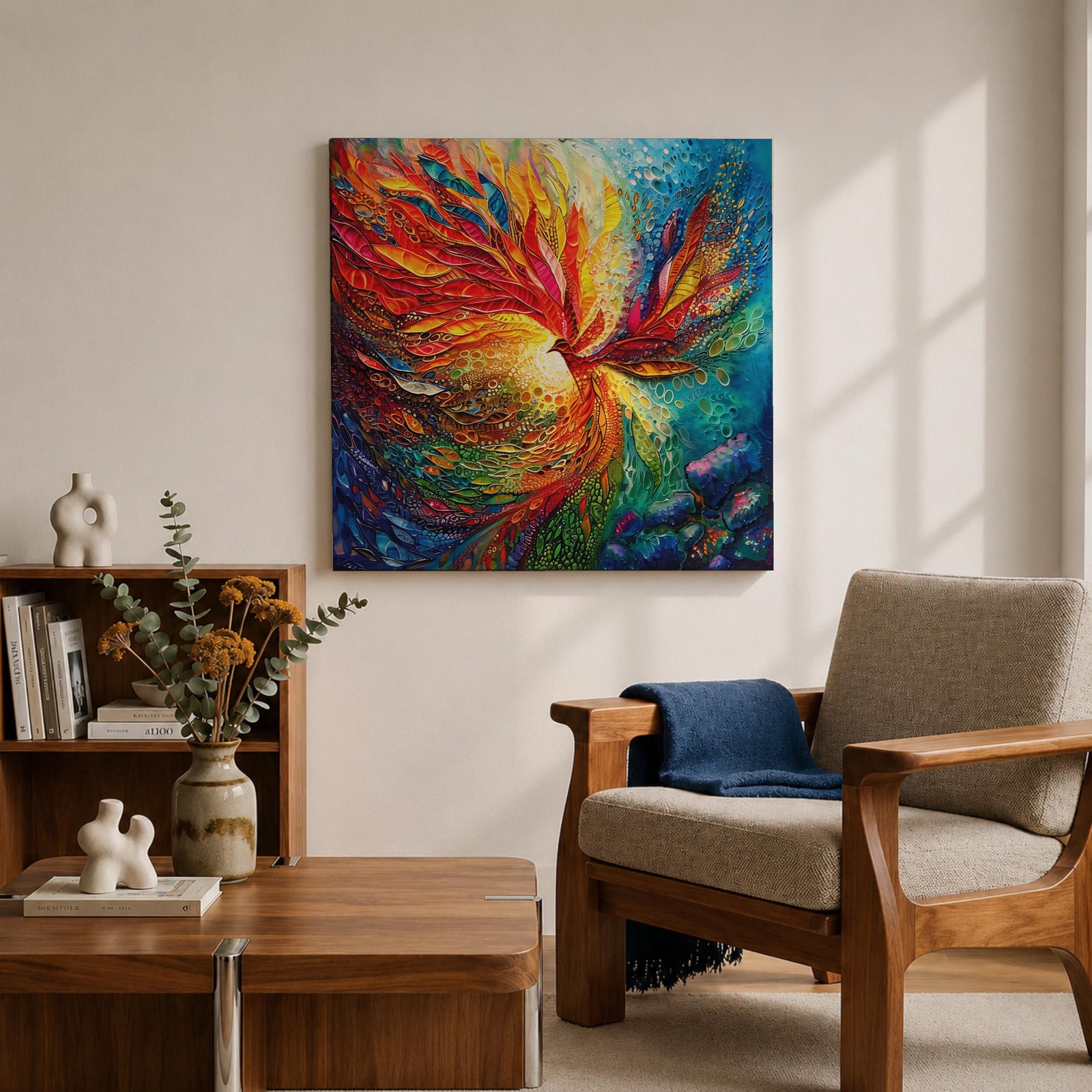 Phoenix Wall Art Firebird Framed Canvas Fantasy Abstract Mythical Boho Home Decor