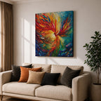 Phoenix Wall Art Firebird Framed Canvas Fantasy Abstract Mythical Boho Home Decor